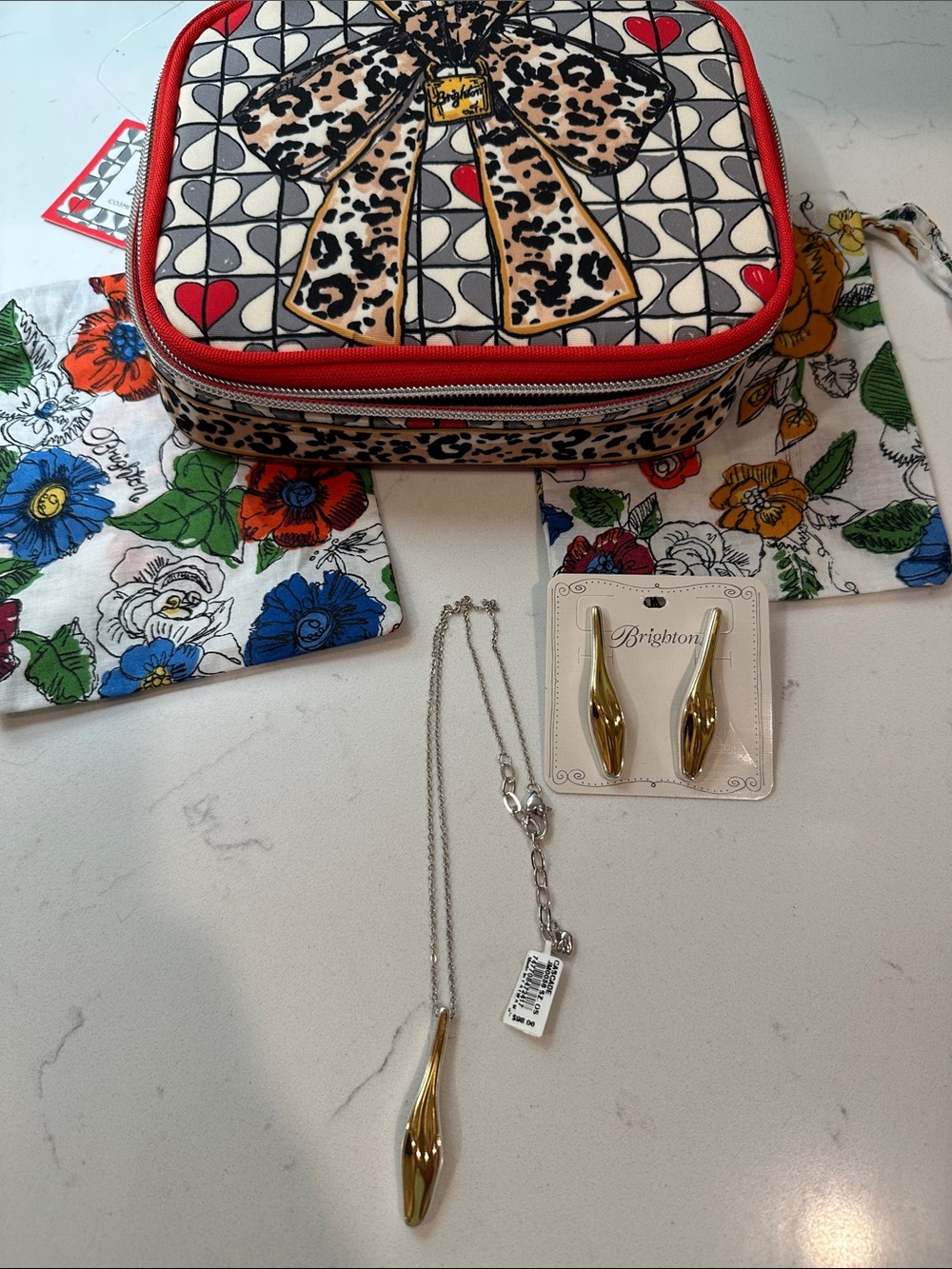 Brighton Gold and Silver Teardrop Necklace with Matching Gold Earrings